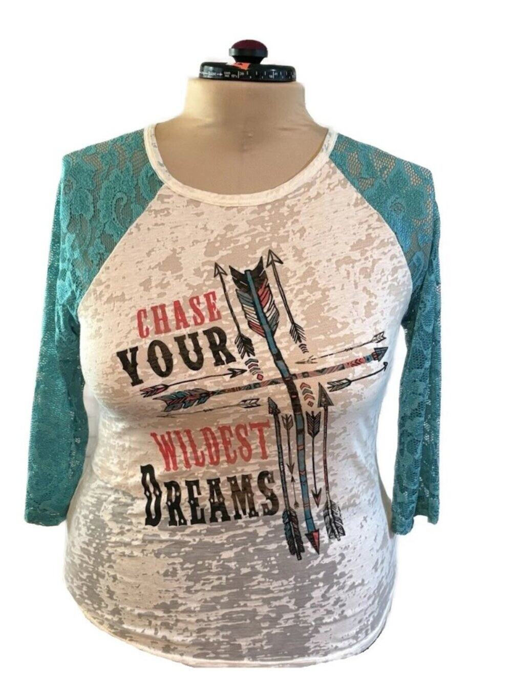 Encore Culture Burnout Shirt Top Women's Size L Chase Your Dreams Arrows New